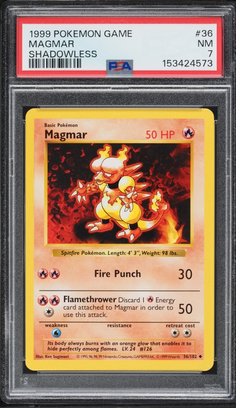 1999 Pokemon Base Set Shadowless Magmar #36 PSA 7 NRMT