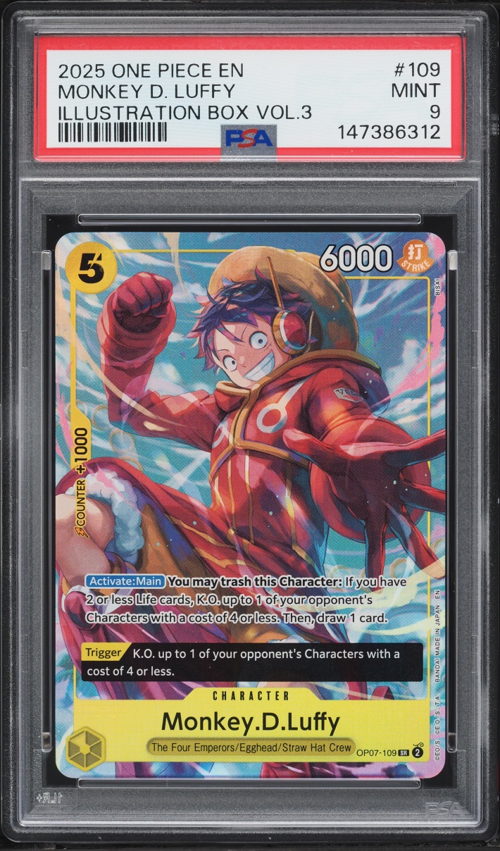 2025 One Piece Promo Illustration Box Vol. 3 Alt Art SR Monkey D. Luffy #109 PSA 9 MINT