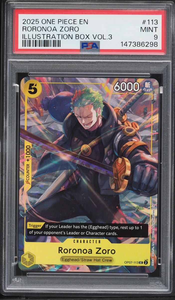 2025 One Piece Promo Illustration Box Volume 3 Roronoa Zoro #OP07-113 PSA 9 MINT
