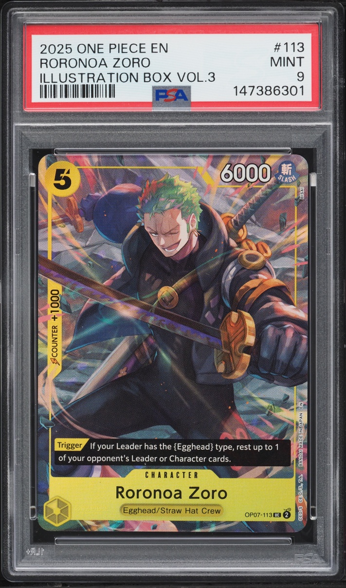 2025 One Piece Promo Illustration Box Volume 3 Roronoa Zoro #OP07-113 PSA 9 MINT