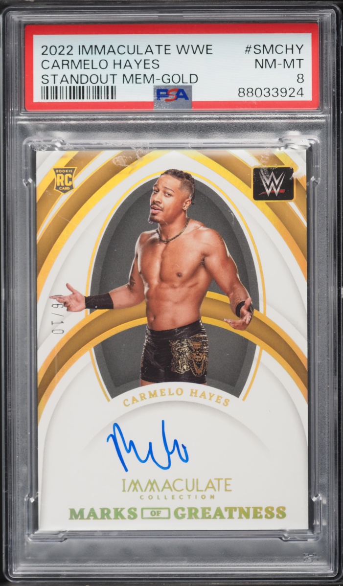 2022 Immaculate Collection WWE Standout Memorabilia Gold Carmelo Hayes RC AUTO /10 #SMCHY PSA 8