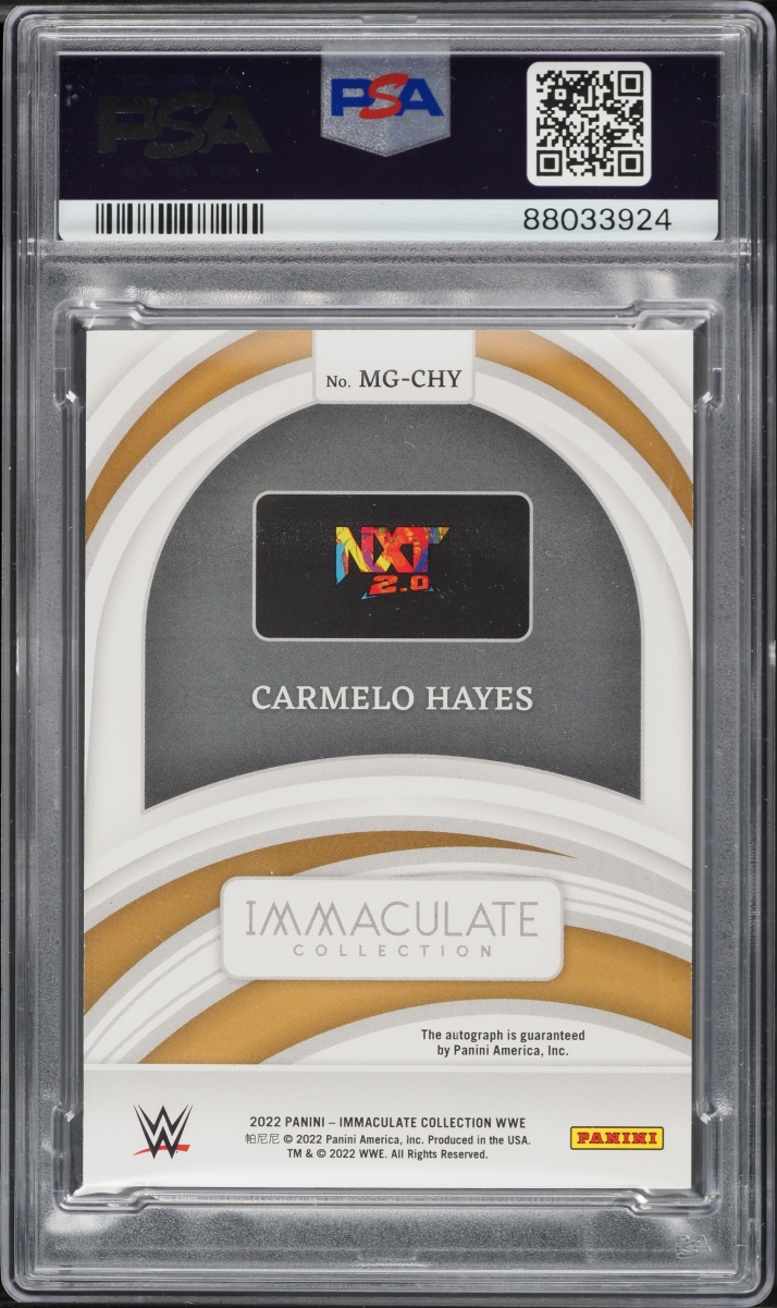 2022 Immaculate Collection WWE Standout Memorabilia Gold Carmelo Hayes RC AUTO /10 #SMCHY PSA 8