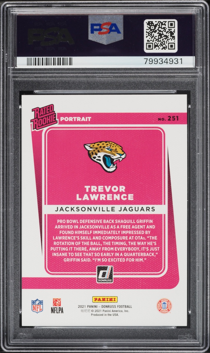 2021 Donruss Football Portrait Trevor Lawrence ROOKIE #251 PSA 10 GEM MINT