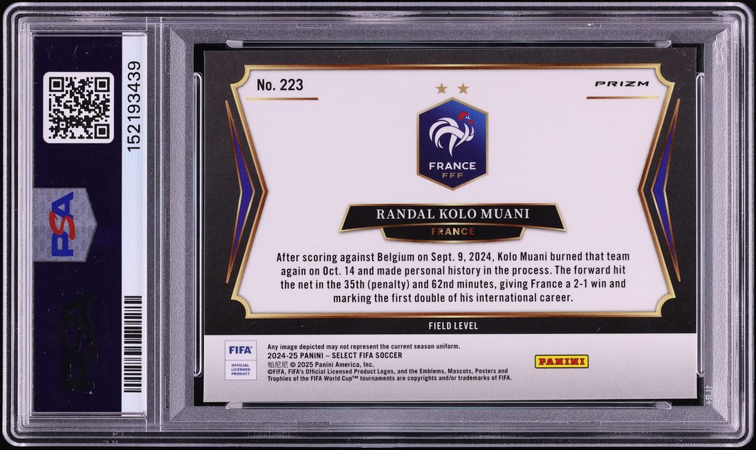 2024 Select FIFA Field Level White Sparkle Randal Kolo Muani #223 PSA 10 GEM MINT