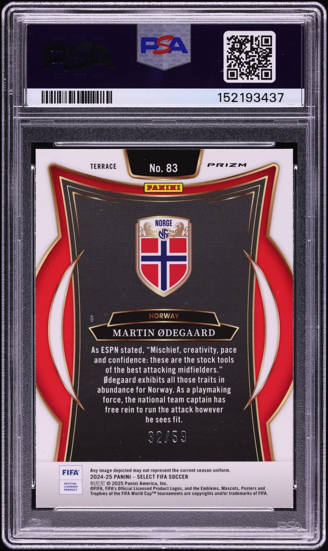 2024 Select FIFA Terrace Red Wave Martin Odegaard /59 #83 PSA 5 EX