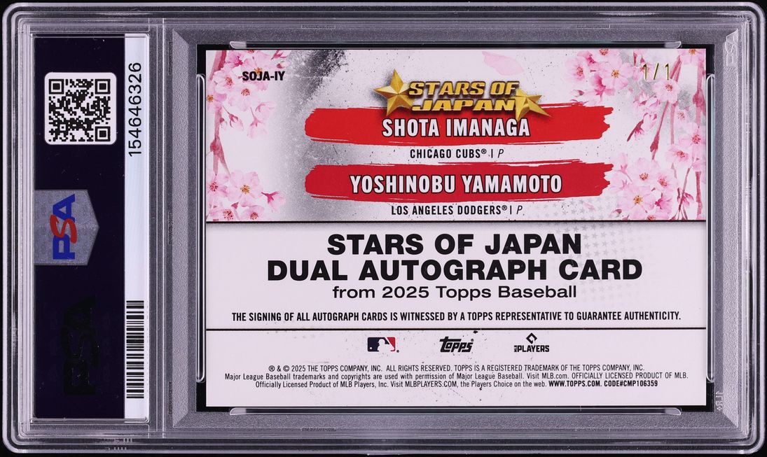 2025 Topps Tokyo Stars Japan Foilfractor Shota Imanaga Yoshinobu Yamamoto AUTO DNA 9 1/1 PSA 9