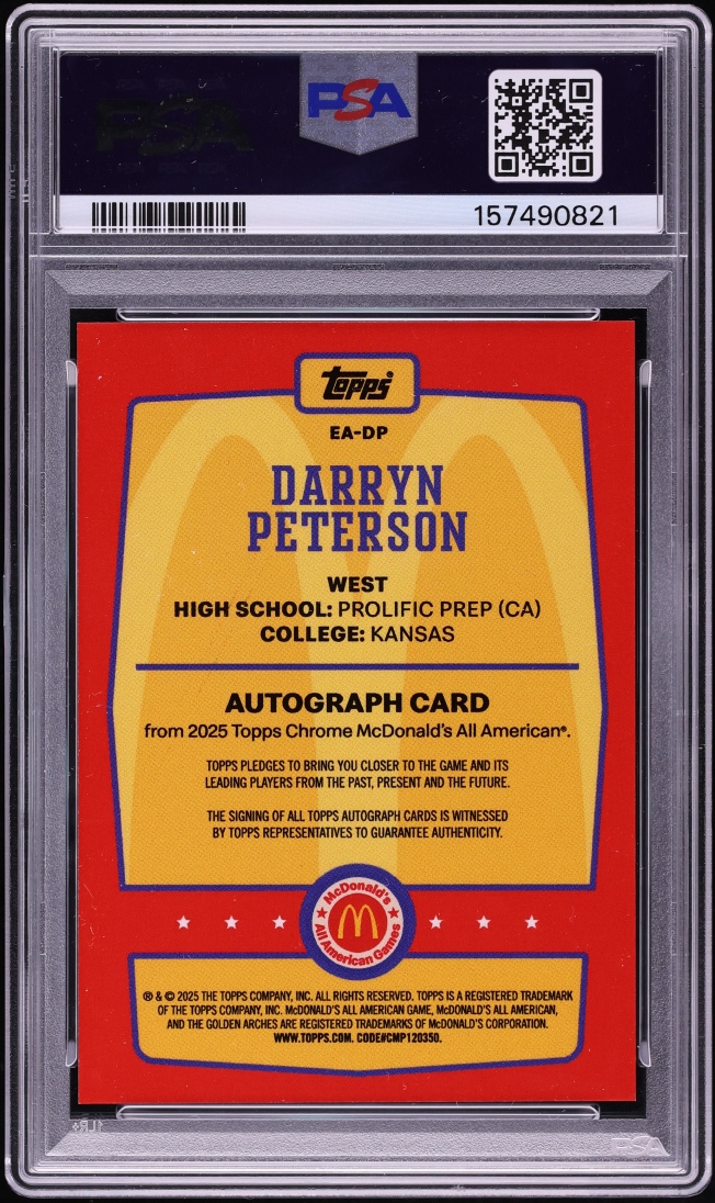 2025 Topps Chrome McDonald's All-American Event Darryn Peterson ROOKIE AUTO #EA-DP PSA 8 NM-MT