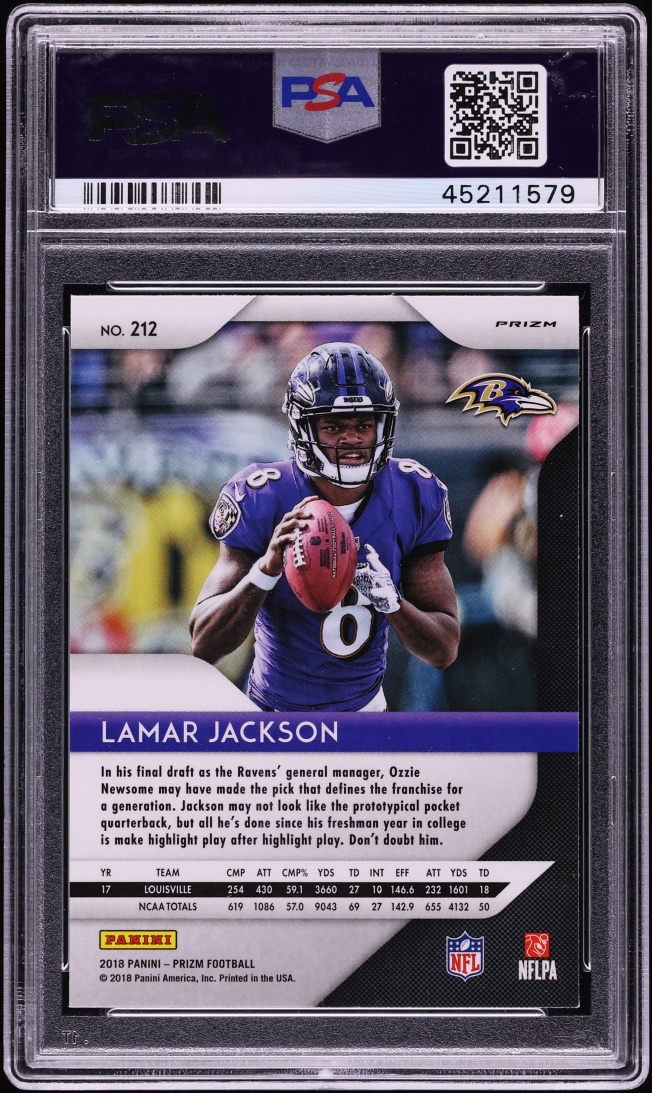 2018 Panini Prizm Neon Green Pulsar Lamar Jackson ROOKIE #212 PSA 9 MINT
