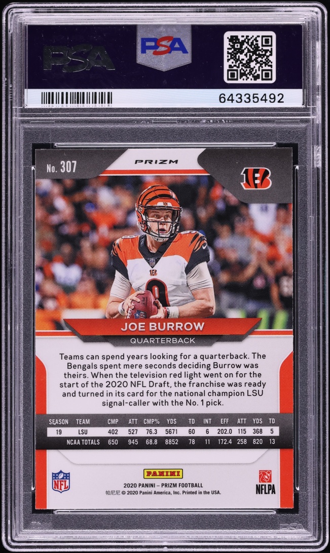 2020 Panini Prizm Red White Blue Joe Burrow ROOKIE #307 PSA 10 GEM MINT