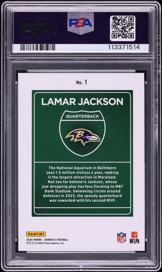 2024 Donruss Downtown Lamar Jackson #1 PSA 9 MINT