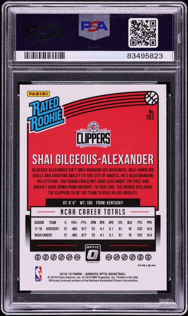 2018 Donruss Optic Shock Prizm Shai Gilgeous-Alexander ROOKIE #162 PSA 10 GEM MINT