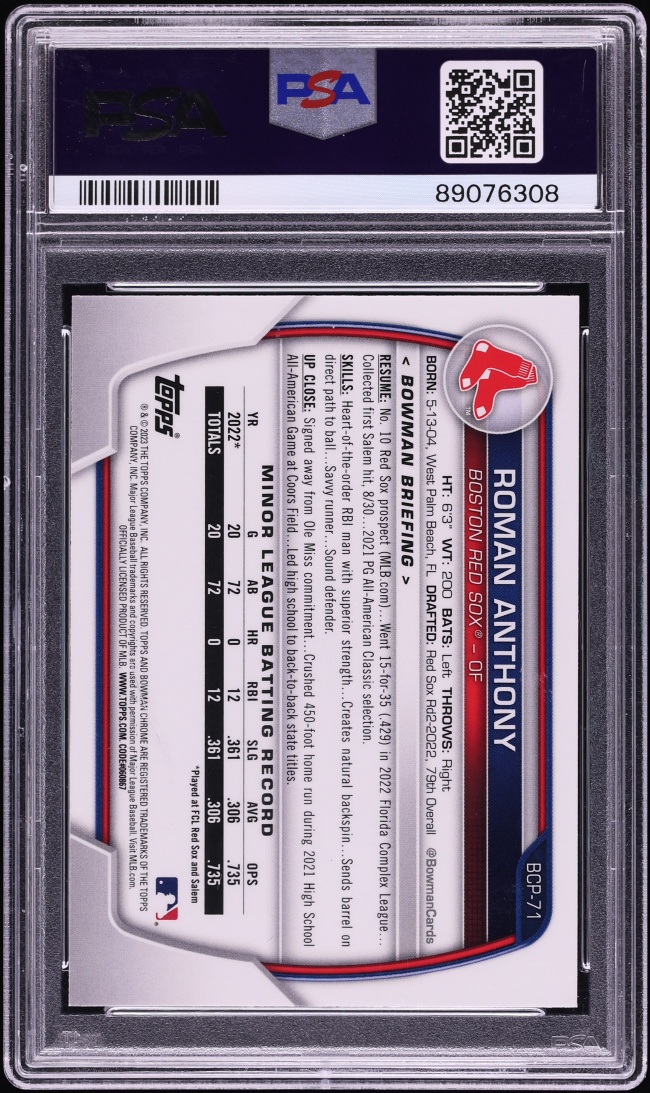 2023 Bowman Chrome Mega Box Roman Anthony PROSPECT #BCP-71 PSA 10 GEM MINT