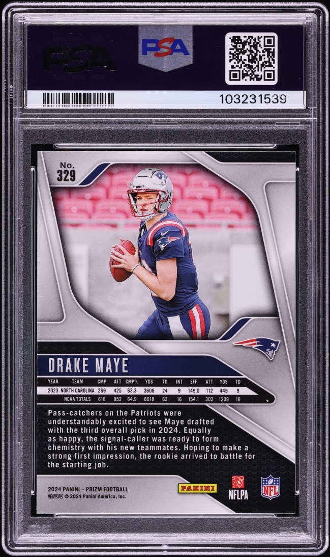 2024 Panini Prizm Drake Maye ROOKIE #329 PSA 10 GEM MINT
