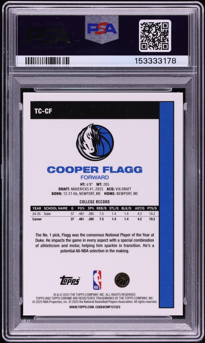 2025 Topps Chrome Silver Pack '80 Blue Cooper Flagg ROOKIE /150 #TC-CF PSA 10 GEM MINT