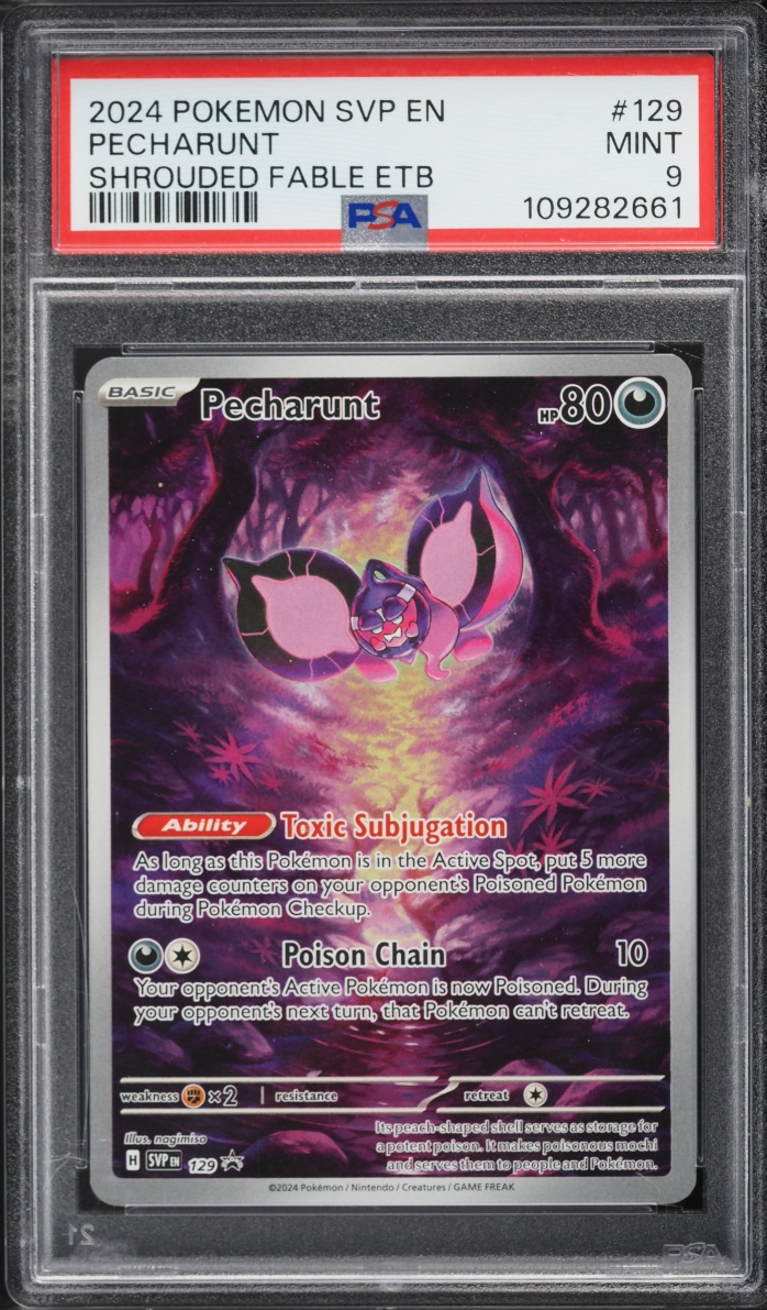 2024 Pokemon Scarlet & Violet Promo Shrouded Fable ETB Full Art Pecharunt #129 PSA 9 MINT
