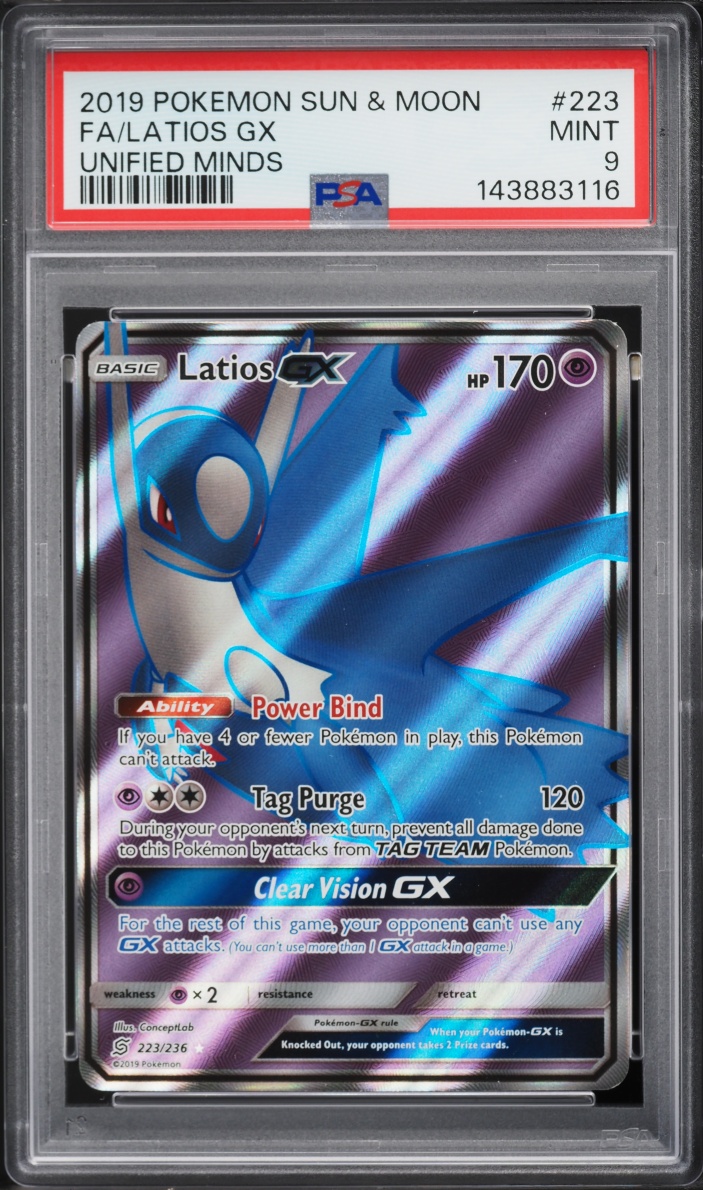 2019 Pokemon Sun & Moon Unified Minds Full Art Latios GX #223 PSA 9 MINT