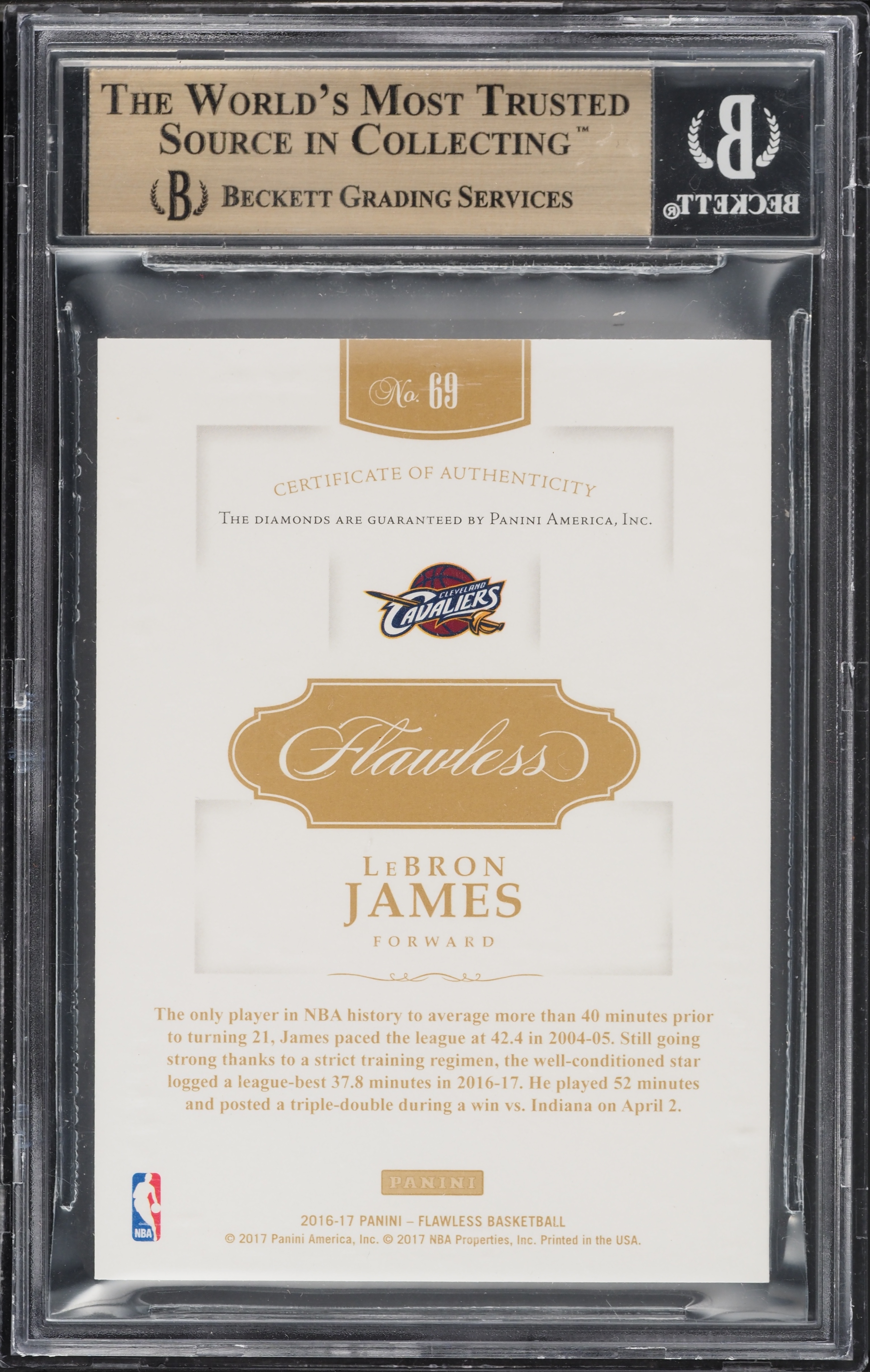 2016 Panini Flawless Double Diamond LeBron James PATCH /10 #69 BGS