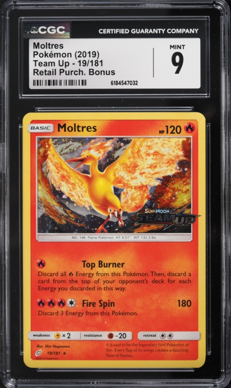 2019 Pokemon Team Up Retail Purch Bonus Moltres #19 CGC 9 MINT
