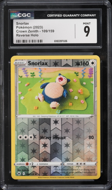 2023 Pokemon Sword & Shield Crown Zenith Reverse Holo Snorlax #109 CGC 9 MINT