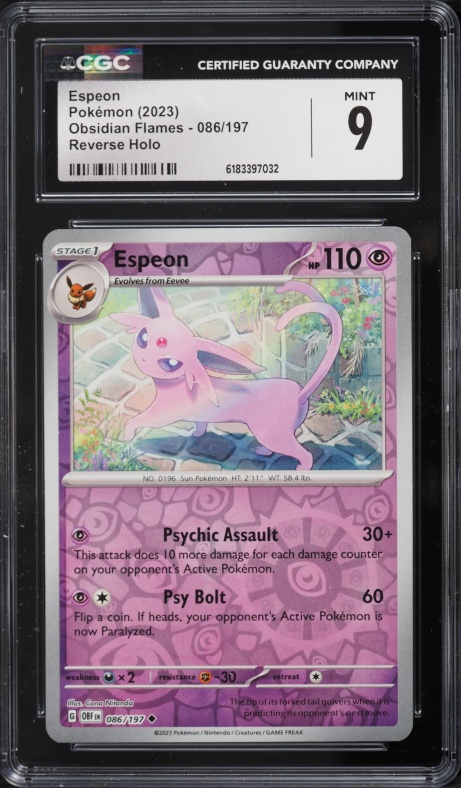 2023 Pokemon Scarlet & Violet Obsidian Flames Reverse Holo Espeon #86 CGC 9 MINT