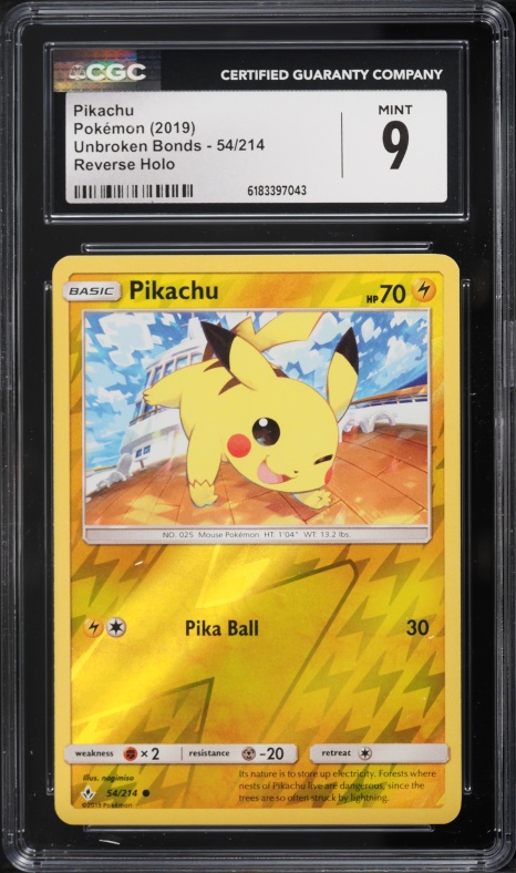 2019 Pokemon Sun & Moon Unbroken Bonds Reverse Holo Pikachu #54 CGC 9 MINT