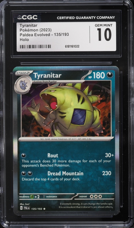 2023 Pokemon Scarlet & Violet Paldea Evolved Holo Tyranitar #135 CGC 10 GEM MINT