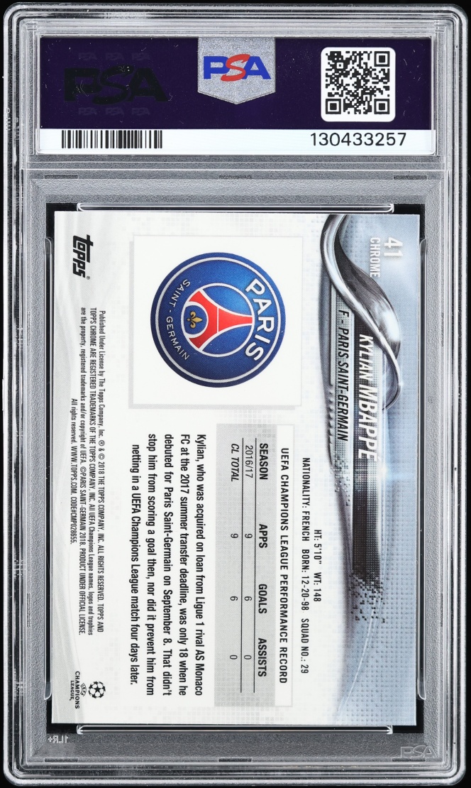 2017 Topps Chrome UEFA Champions League Kylian Mbappe #41 PSA 10 GEM MINT