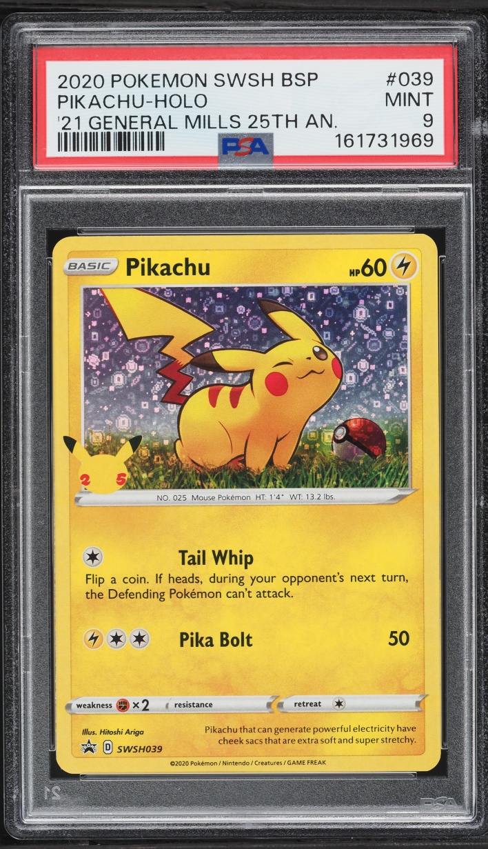 2020 Pokemon Sword & Shield Promo General Mills Sequin Holo Pikachu #39 PSA 9 MINT