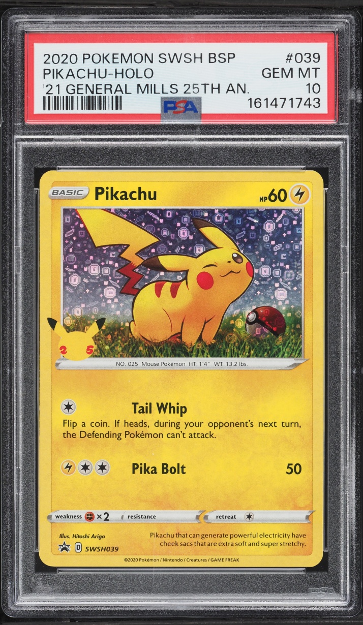 2020 Pokemon Sword & Shield Promo General Mills Sequin Holo Pikachu #39 PSA 10 GEM MINT