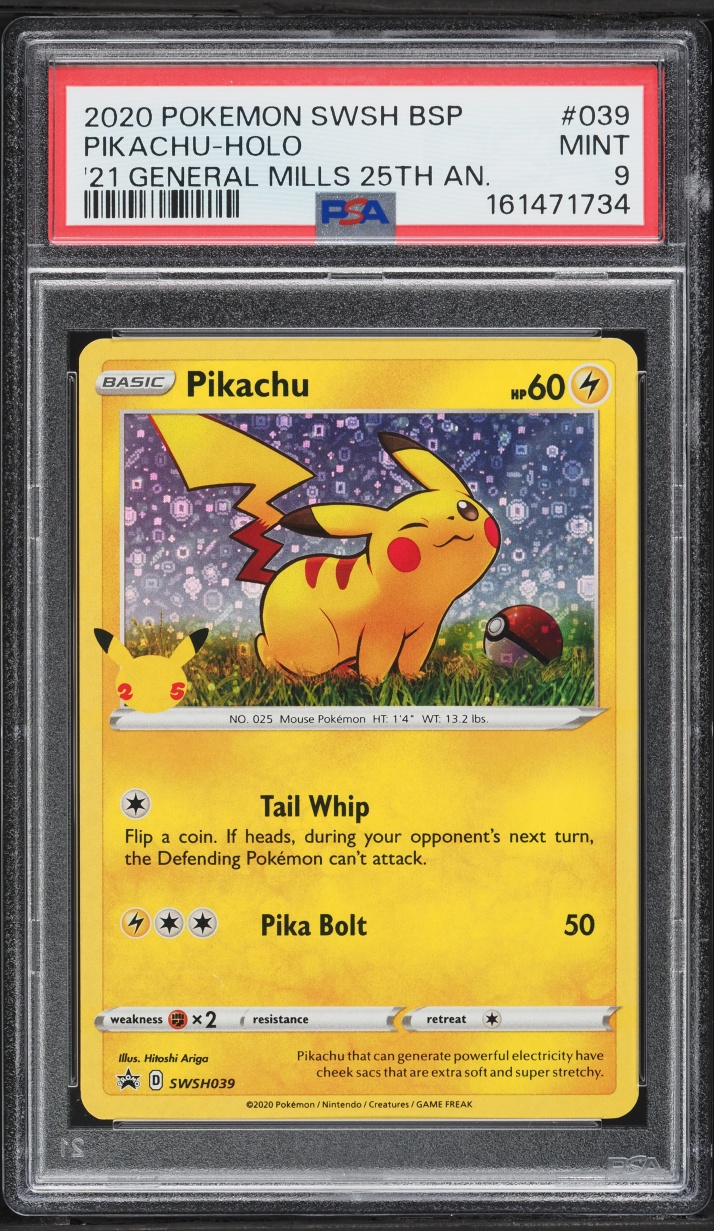 2020 Pokemon Sword & Shield Promo General Mills Sequin Holo Pikachu #39 PSA 9 MINT