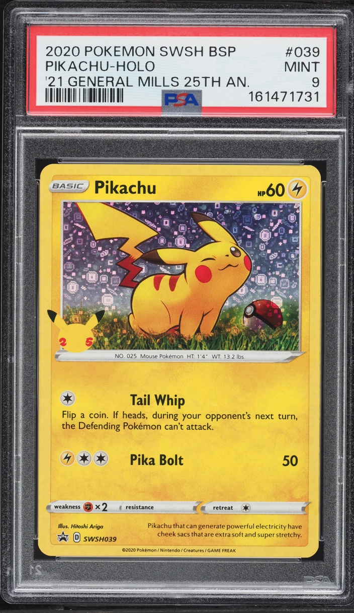 2020 Pokemon Sword & Shield Promo General Mills Sequin Holo Pikachu #39 PSA 9 MINT