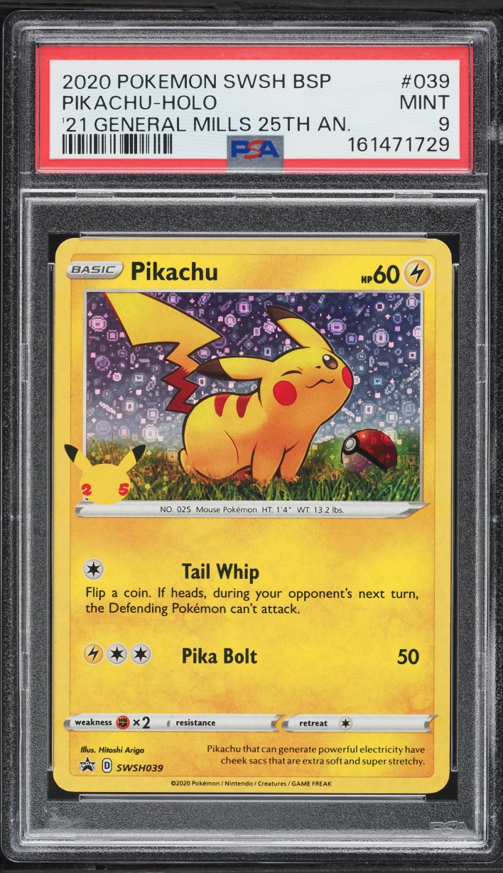 2020 Pokemon Sword & Shield Promo General Mills Sequin Holo Pikachu #39 PSA 9 MINT