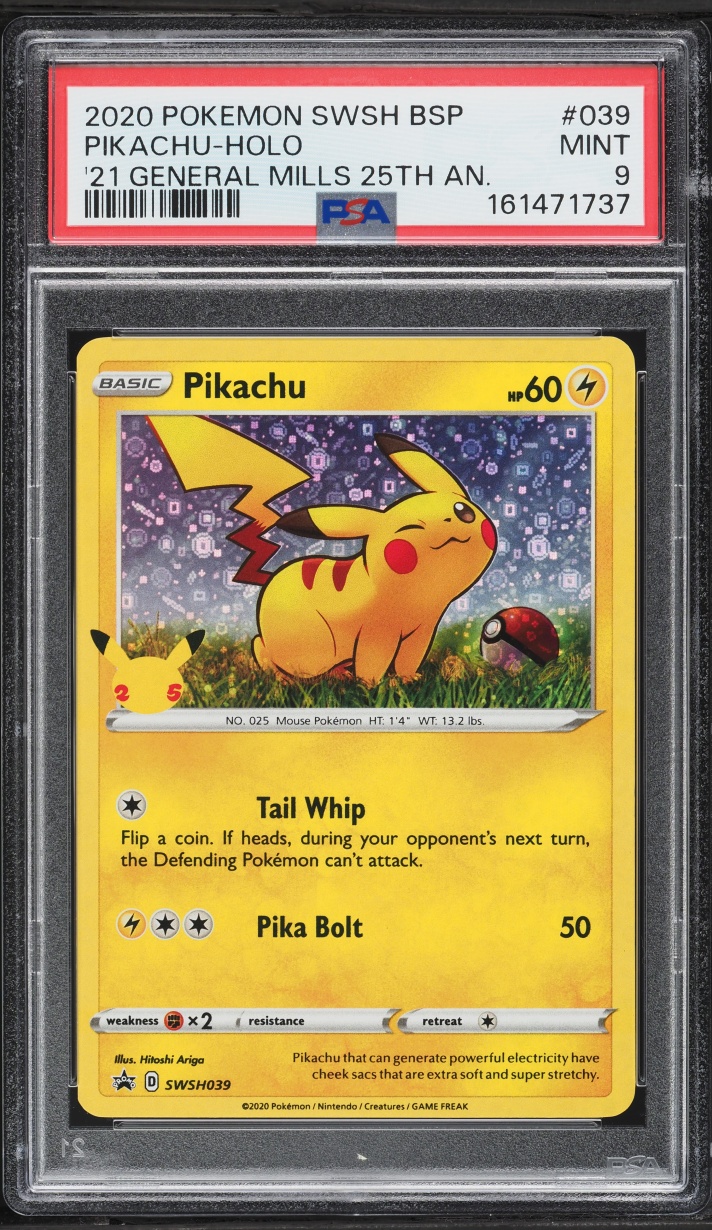 2020 Pokemon Sword & Shield Promo General Mills Sequin Holo Pikachu #39 PSA 9 MINT