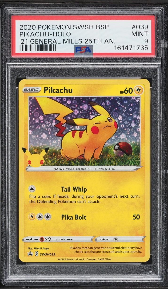 2020 Pokemon Sword & Shield Promo General Mills Sequin Holo Pikachu #39 PSA 9 MINT