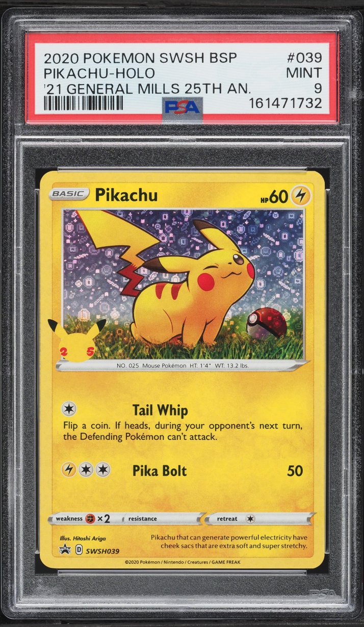 2020 Pokemon Sword & Shield Promo General Mills Sequin Holo Pikachu #39 PSA 9 MINT
