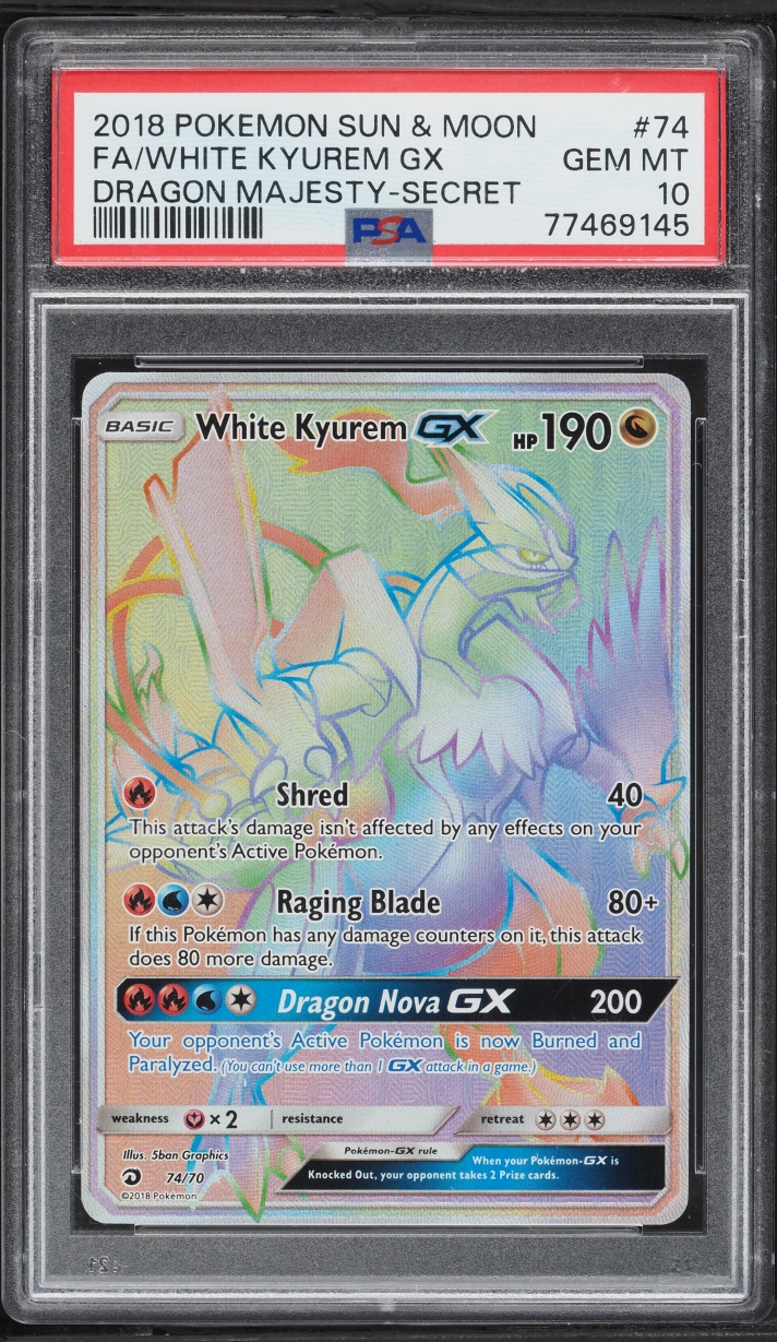 2018 Pokemon Sun & Moon Dragon Majesty Rainbow Rare White Kyurem GX #74 PSA 10 GEM MINT