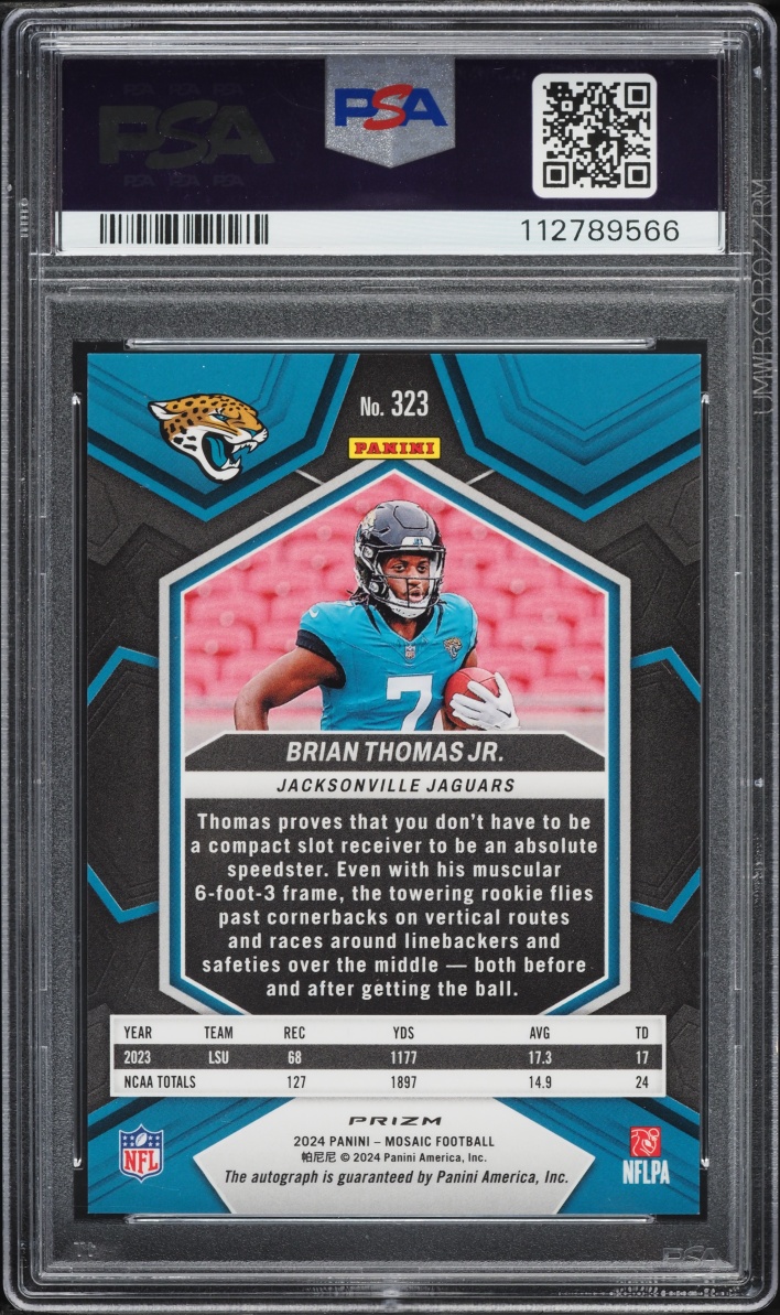2024 Panini Mosaic Brian Thomas Jr. ROOKIE AUTO #323 PSA 10 GEM MINT