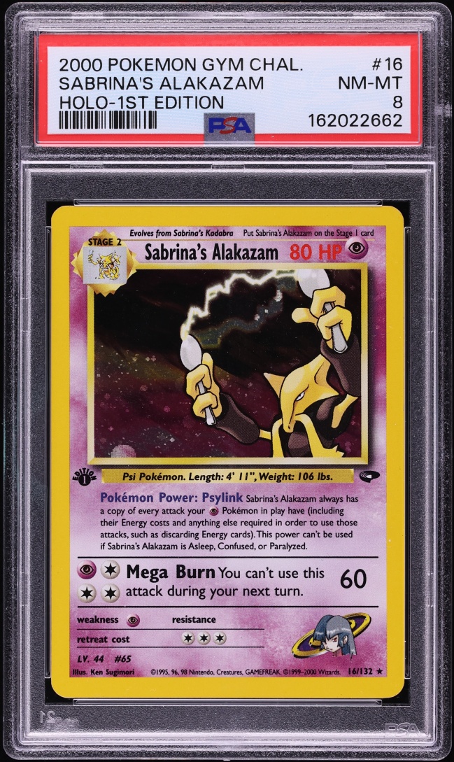2000 Pokemon Gym Challenge 1st Edition Holo Sabrina's Alakazam #16 PSA 8 NM-MT