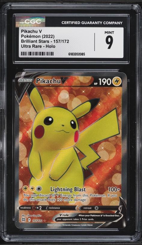 2022 Pokemon Sword & Shield Brilliant Stars Full Art Pikachu V #157 CGC 9 MINT