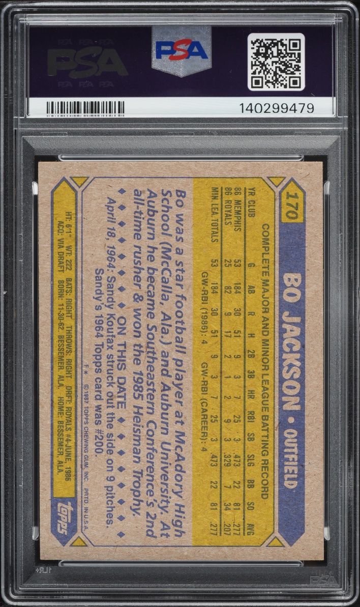 1987 Topps Future Stars Bo Jackson ROOKIE #170 PSA 8 NM-MT