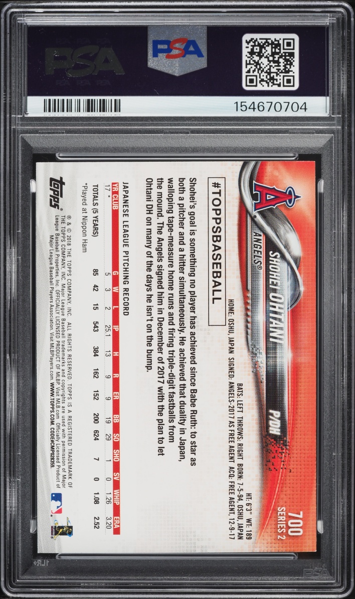 2018 Topps Pitching Shohei Ohtani ROOKIE #700 PSA 10 GEM MINT