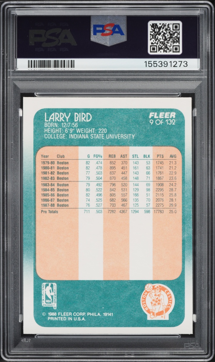 1988 Fleer Basketball Larry Bird #9 PSA 9 MINT
