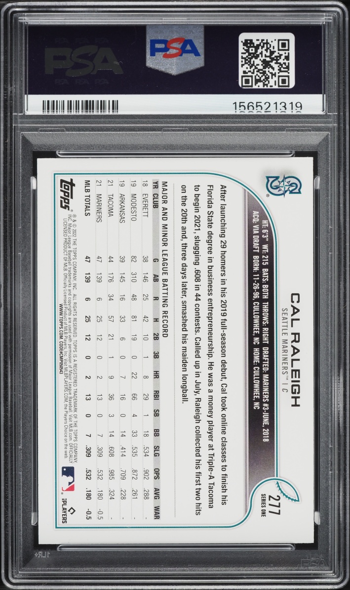 2022 Topps Cal Raleigh ROOKIE #277 PSA 10 GEM MINT