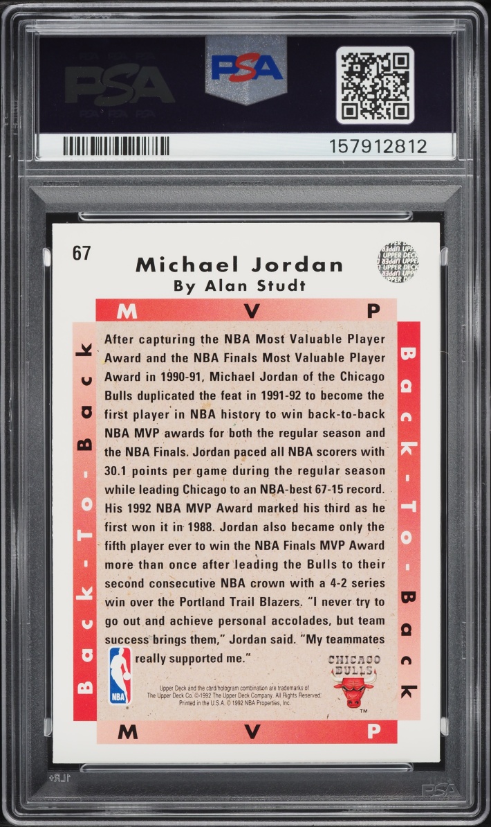 1992 Upper Deck Back To Back MVP Michael Jordan #67 PSA 8 NM-MT