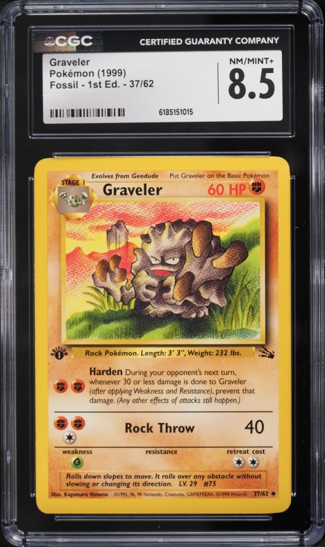 1995 graveler pokemon card 1995 Pokmon GRAVELER 37/62 Collector Card Very Rare