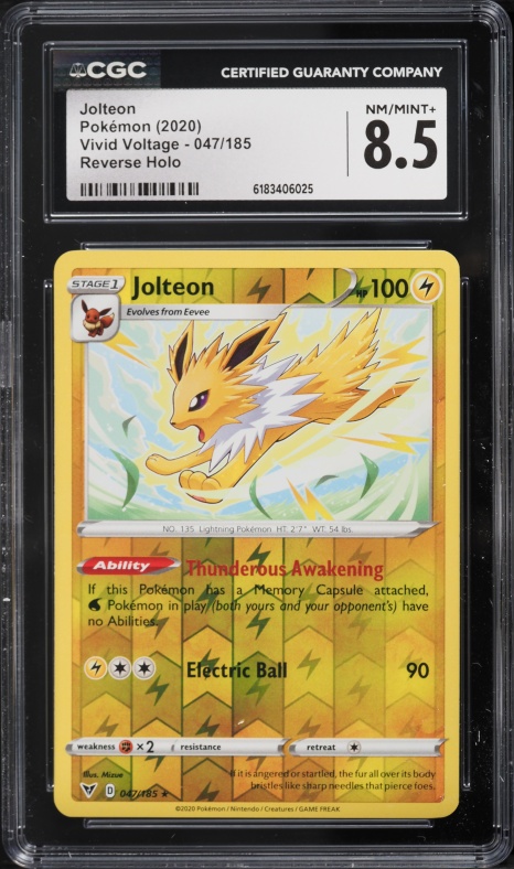 2020 Pokemon Sword & Shield Vivid Voltage Reverse Holo Jolteon #47 CGC 8.5 NM-MT+