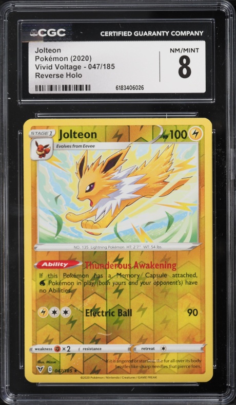2020 Pokemon Sword & Shield Vivid Voltage Reverse Holo Jolteon #47 CGC 8 NM-MT