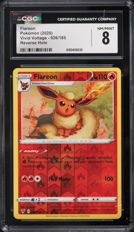 2020 Pokemon Vivid Voltage Reverse Holo Flareon #026 CGC 8 NM-MT