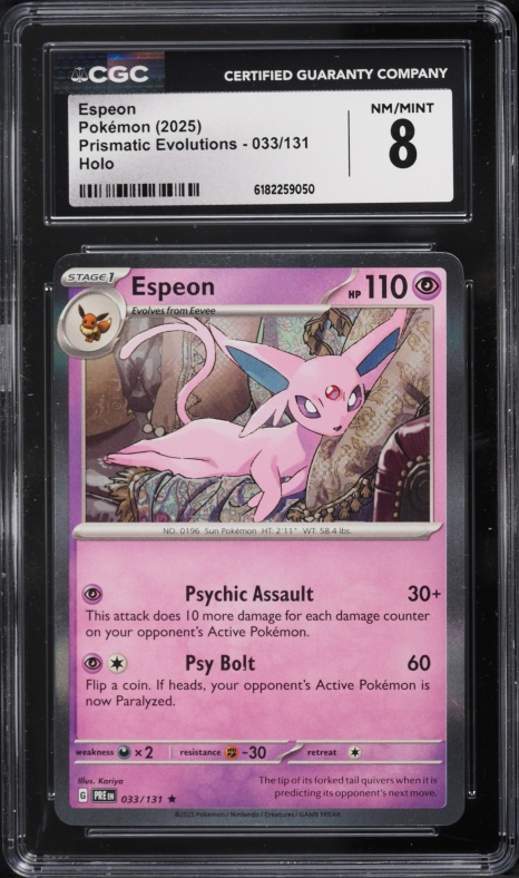 2025 Pokemon Scarlet & Violet Prismatic Evolutions Holo Espeon #33 CGC 8 NM-MT