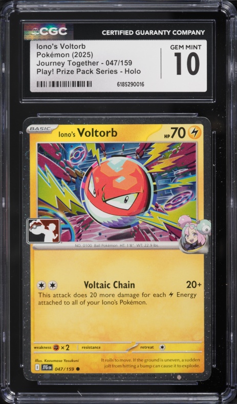 2025 Pokemon Journey Together Play! Prize Pack Series Holo Iono's Voltorb #047 CGC 10 GEM MINT